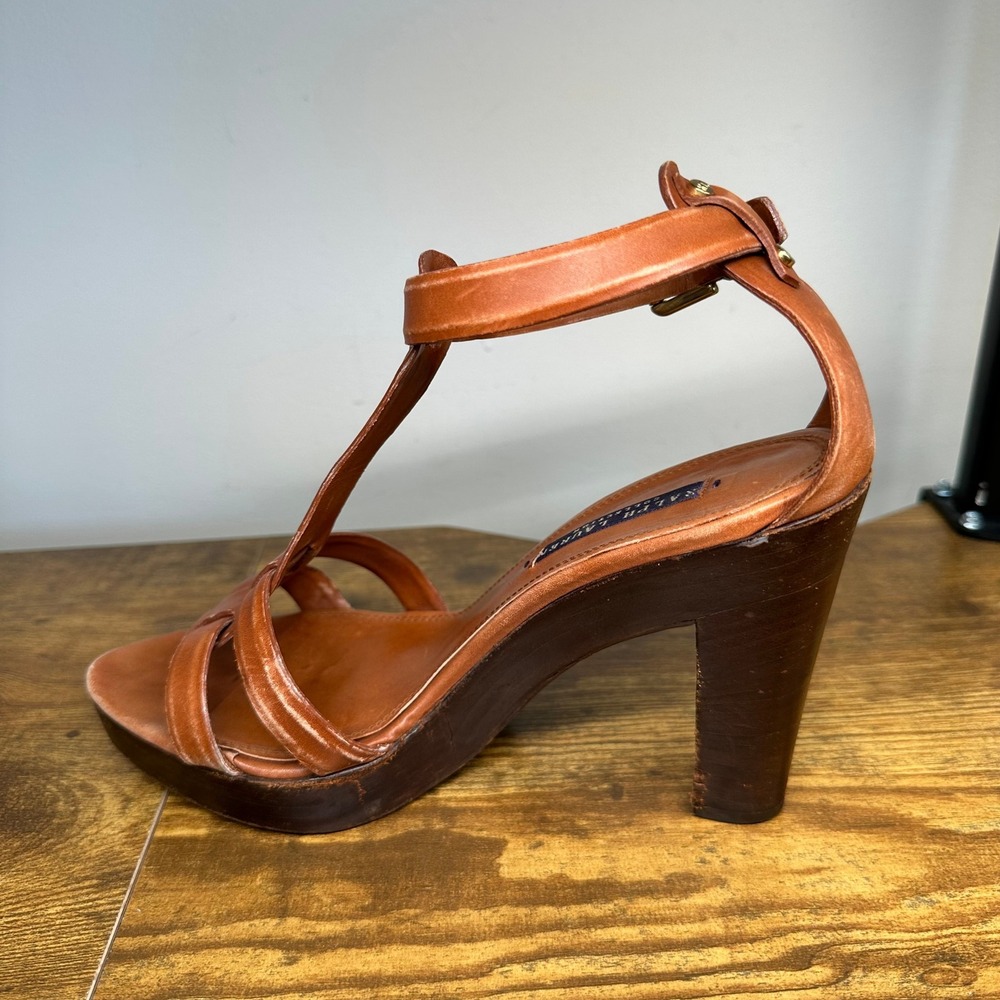 Ralph Lauren Purple Label Collection Leather T-Strap Platform Sandals Wooden 8.5 - Picture 6 of 12